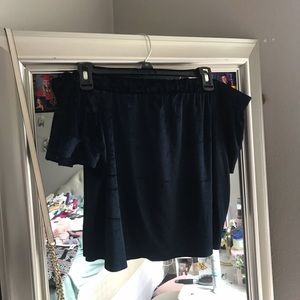 Off the shoulder navy velvet top